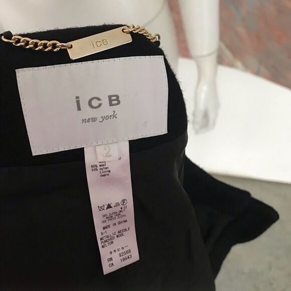 ICB Black Wool Metallic Jacket Zip Up Coat Size 2 - Picture 6 of 8